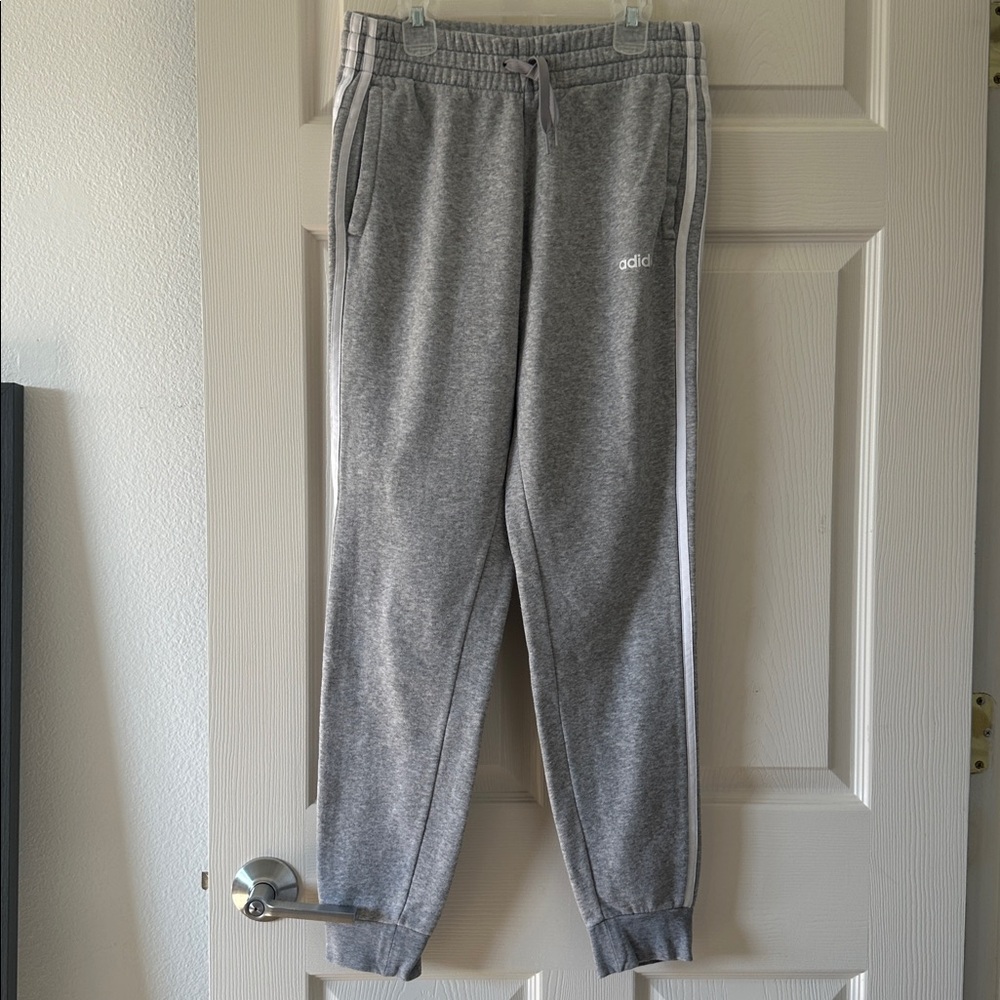 Adidas Heather Gray Joggers with White Accents